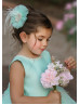 Beaded Mint Green Satin Tulle High Low Flower Girl Dress